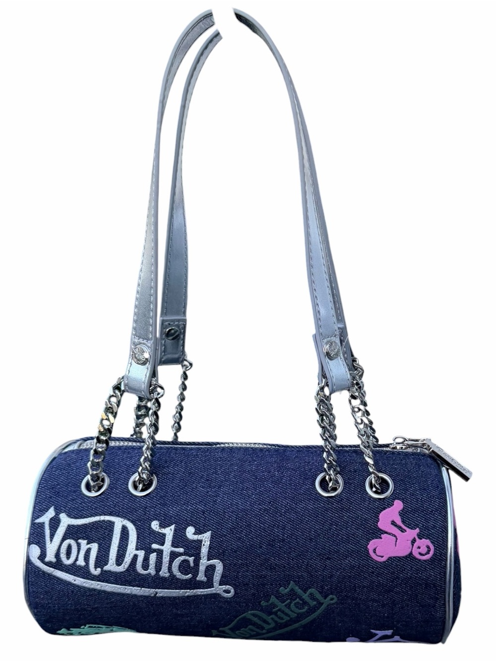 Von Dutch y2k Denim & Rhinestone Barrel Bag - Picture 5 of 6